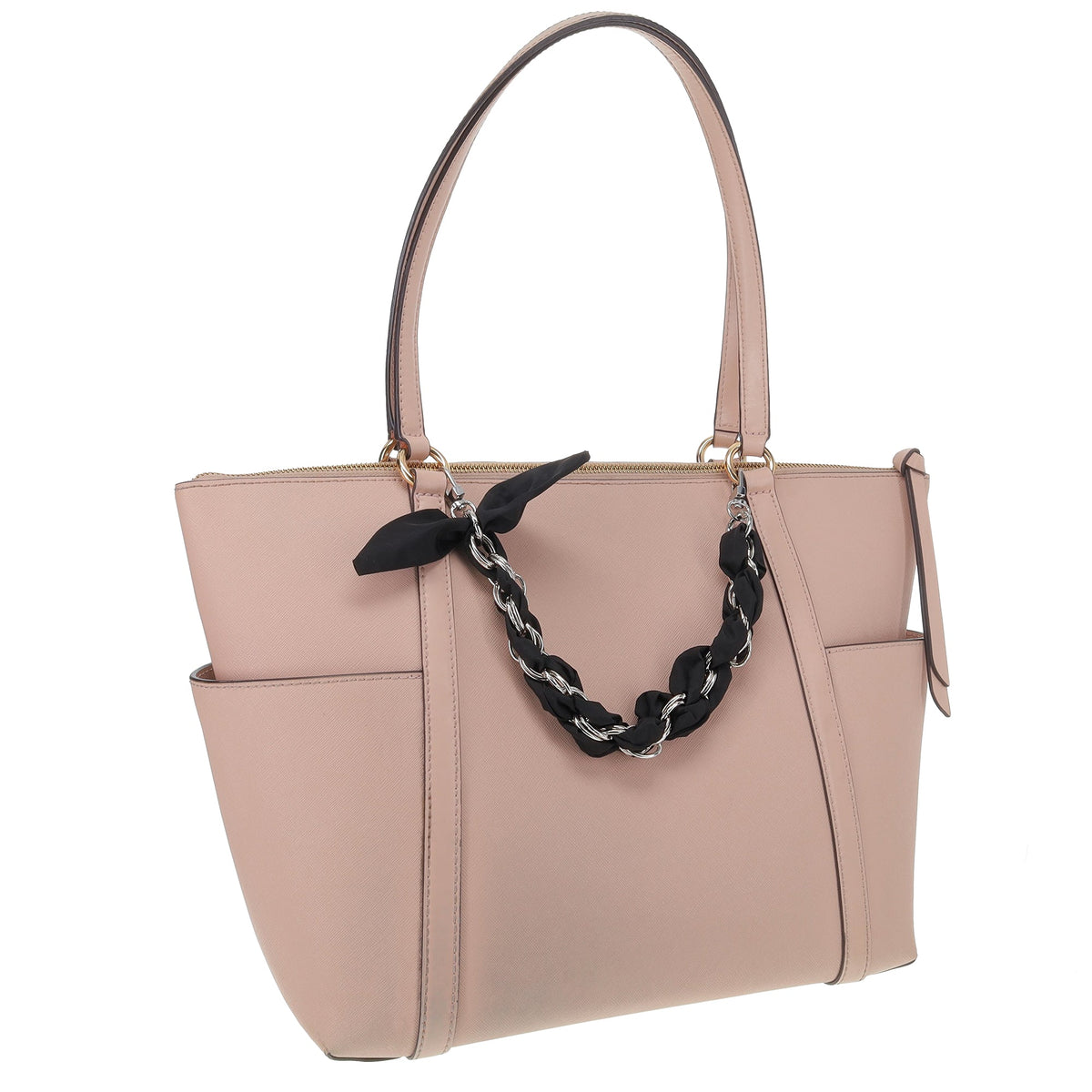 FashionStix Luxury Creme Silk Satin scarf with Chain Wrist Strap with Clip Holder