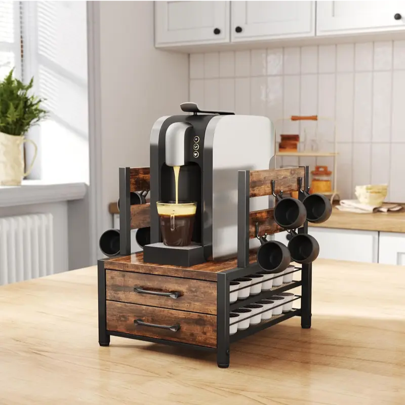 Wooden K Cup Holder with Drawer