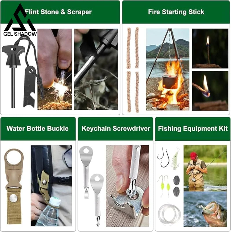 GS250-Survival Kit 28 in 1, Survival Gear Tool Emergency Tactical Equipment