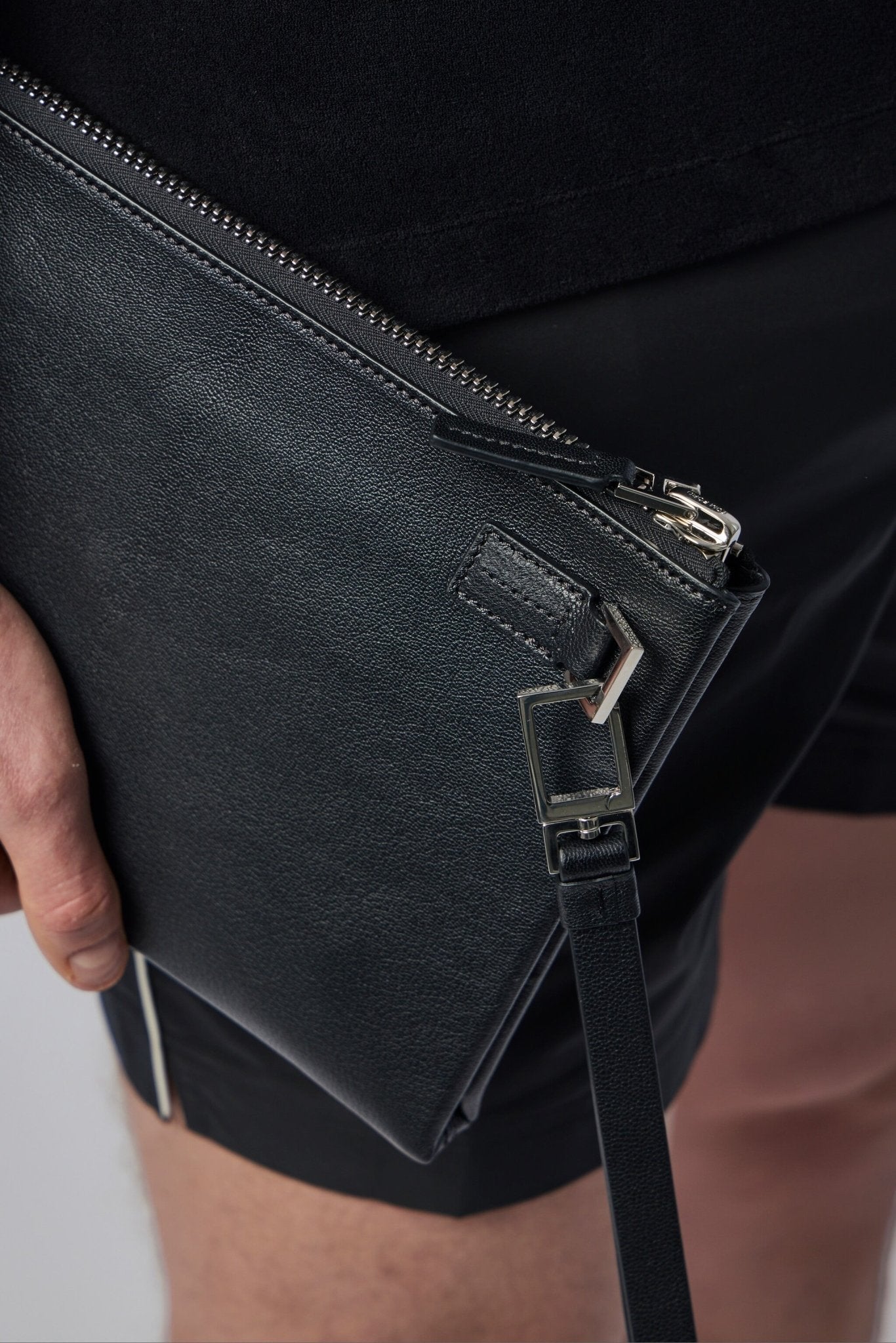 Grain Leather Minimal Slim Pouch with Wristlet