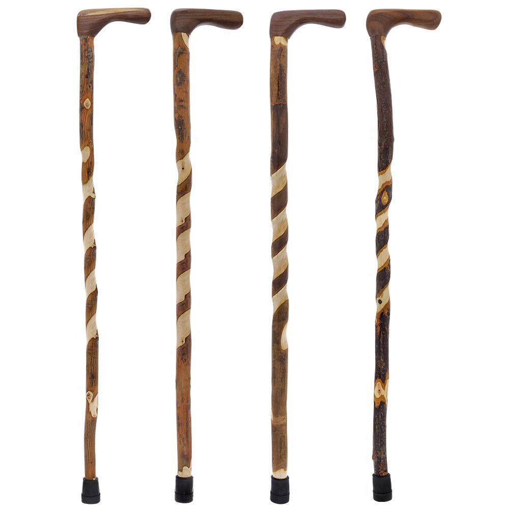Elegant Spiral & Natural Bark Cane: Hickory & Walnut Craft