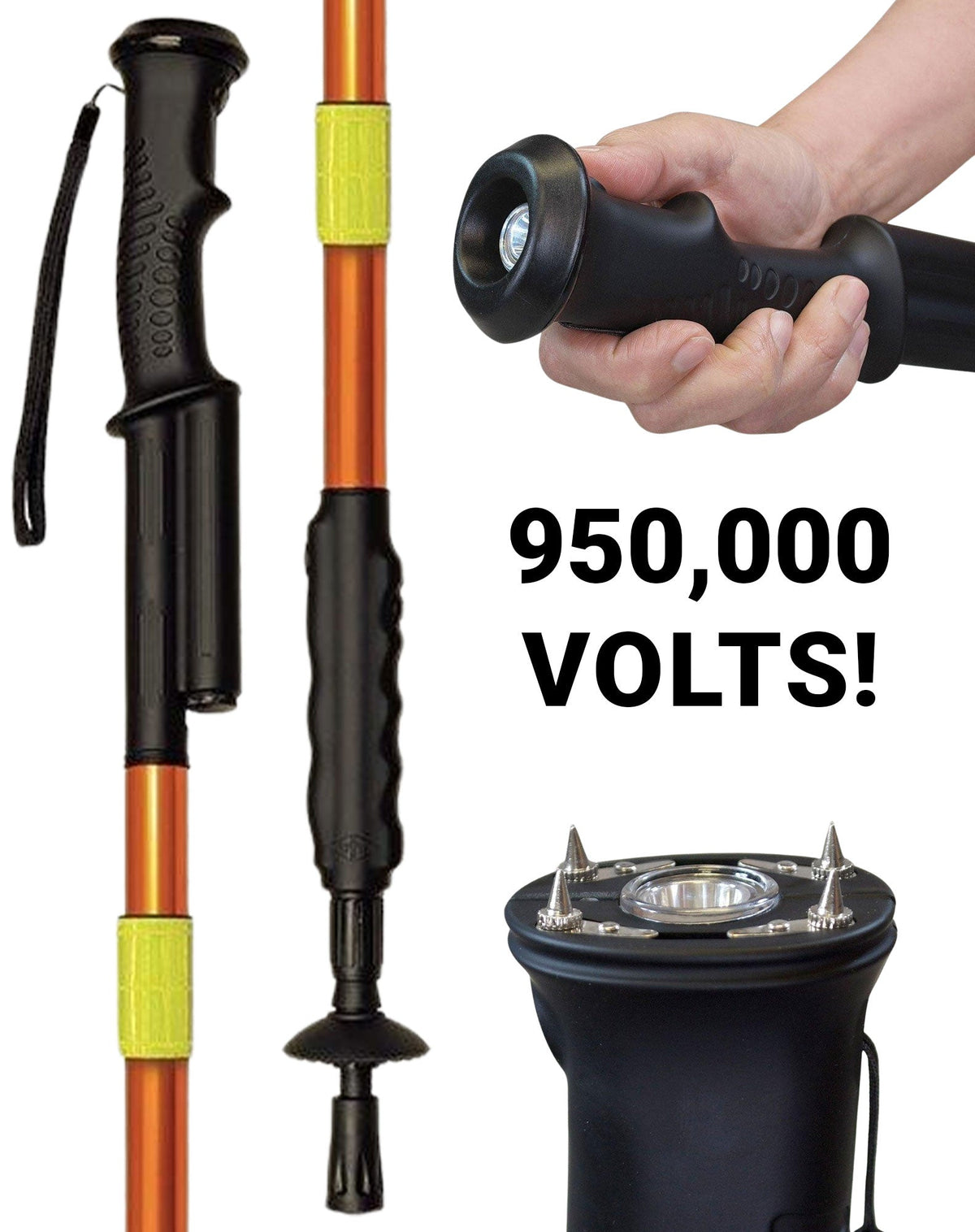Zap Hike 'n' Strike Stun Gun with Flashlight Hiking Staff Black or Orange