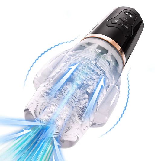 Majic Tornado: Sucking & Vibrating Transparent Dual Motor Male Masturbation Cup - Adult Wellness Product product image for in
