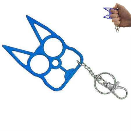 Cat Self Defense Knuckle Key Chain - Blue