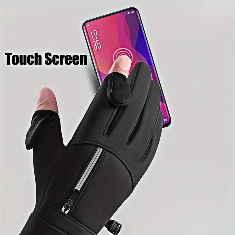 Premium Winter Windproof Waterproof Touch Screen Gloves - Medium, Black