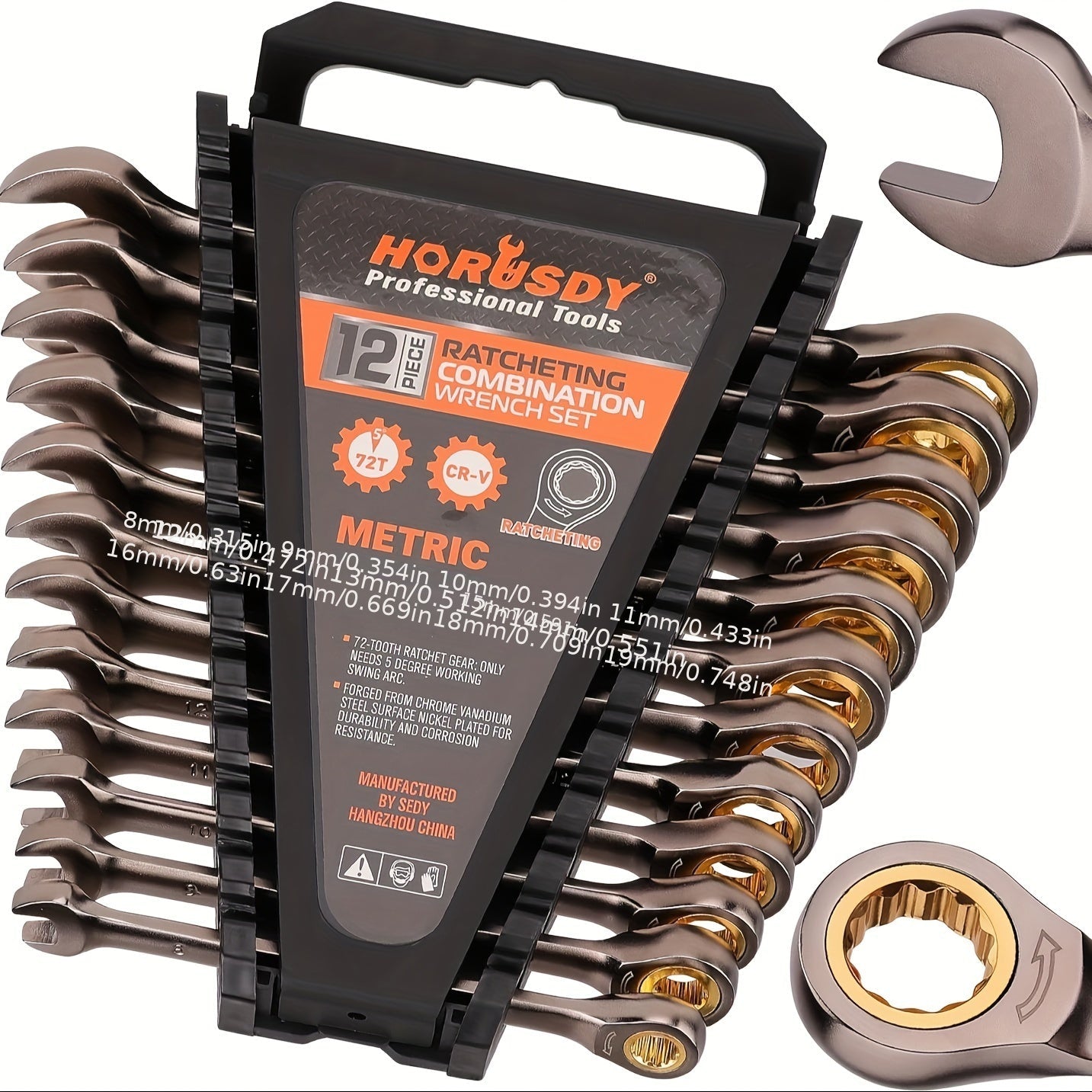 12pcs Metric Ratchet Wrench Set 8-19cm with Case