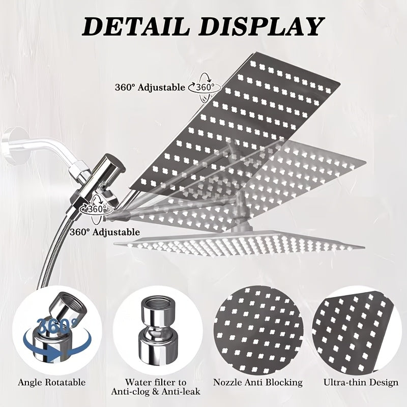 8 Inch Rain Shower Head Combo with Handheld Sprayer, 11 Inch Extension Arm and 3-Way Diverter, Chrome