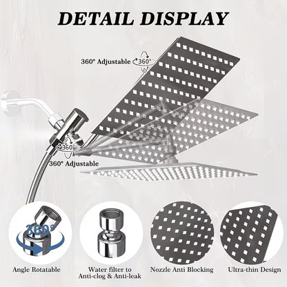8 Inch Rain Shower Head Combo with Handheld Sprayer, 11 Inch Extension Arm and 3-Way Diverter, Chrome