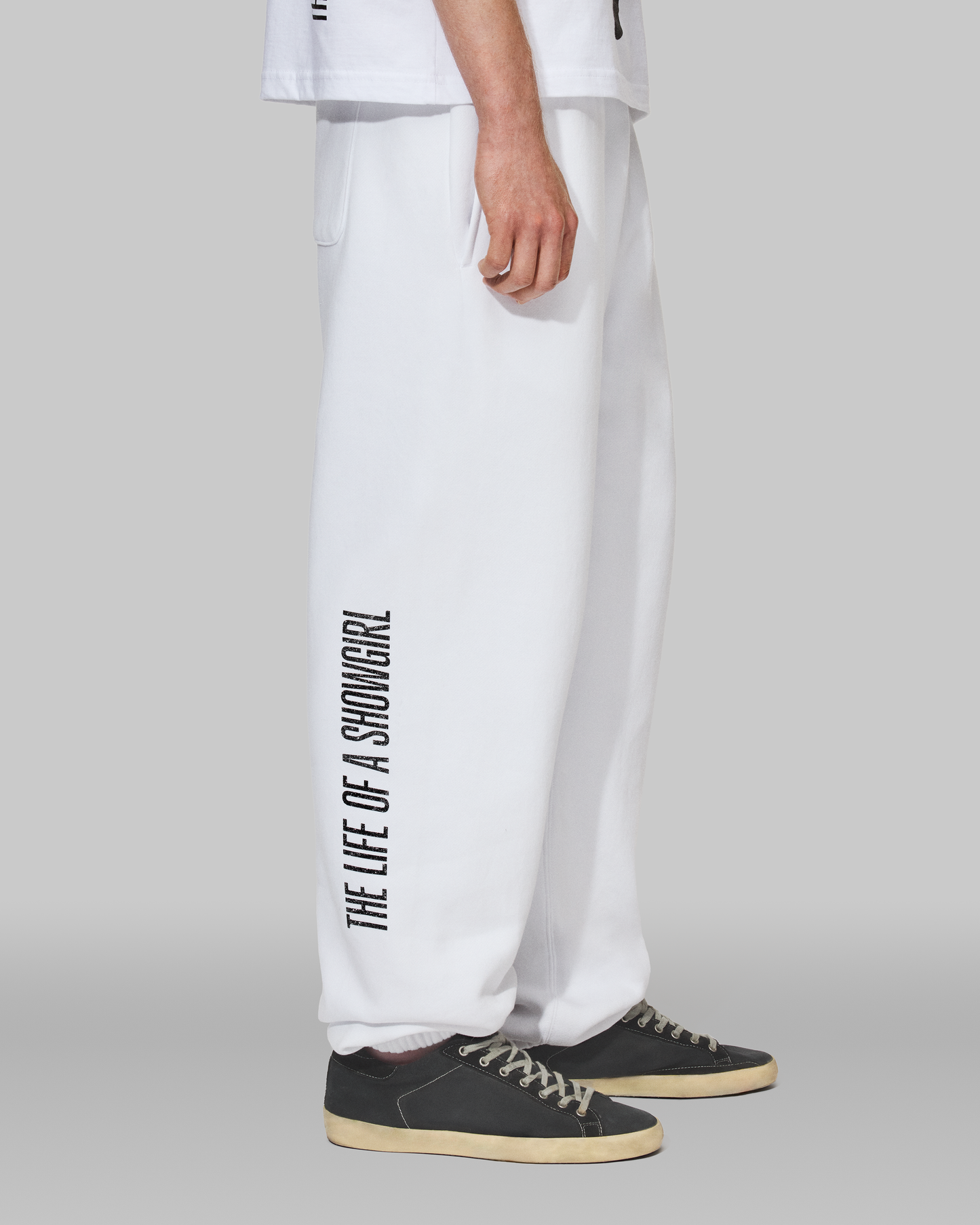 The Life of a Showgirl Shiny Bug White Sweatpants