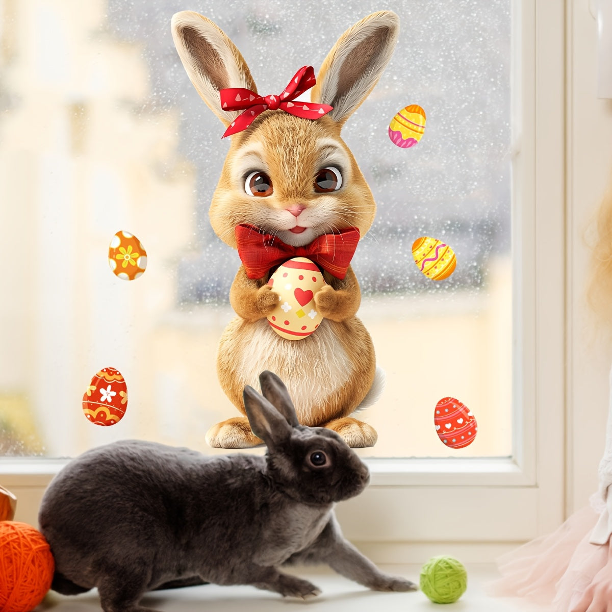 Easter Bunny & Egg Reusable Window Cling Sticker