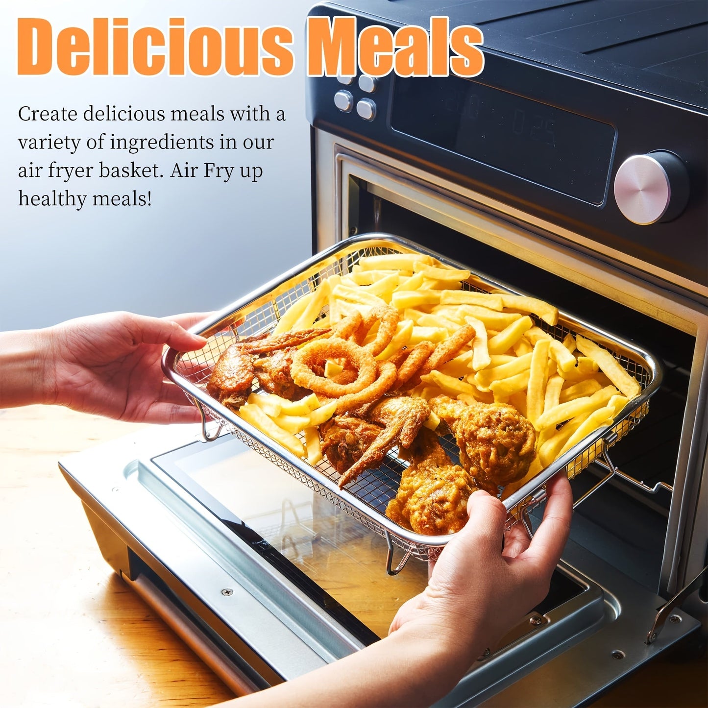 Stainless Steel Oven Grilling Basket with Double Handle