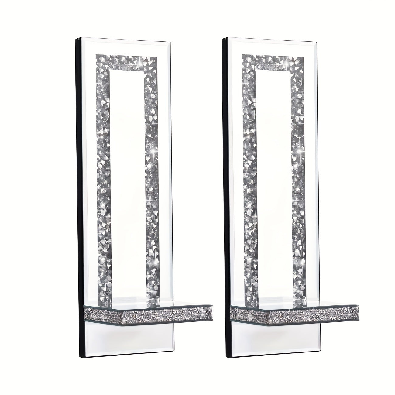 Wall Mirror Candle Holder Set with Silver Diamonds