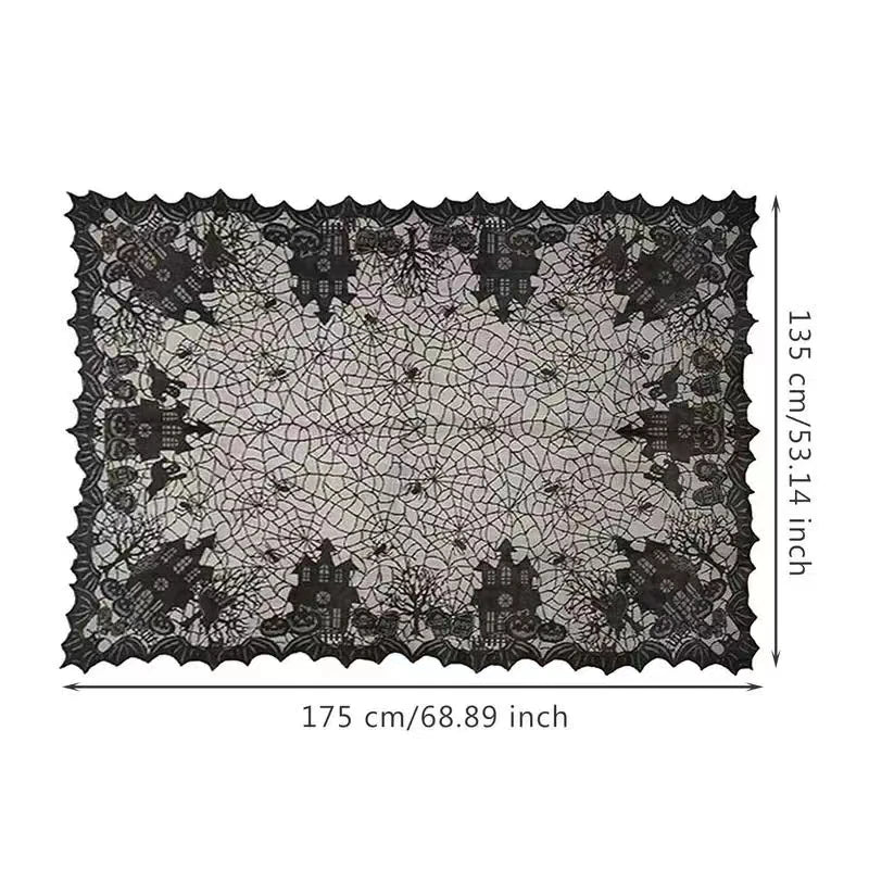 Halloween Lace Tablecloth – Rectangular Haunted House & Pumpkin Design