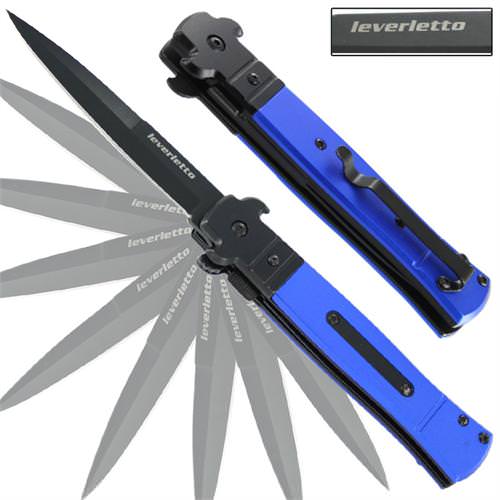 Blue Italian Stiletto Style Knife Spring Assisted Opening - TOPHATTER'S ARMORY DEALS