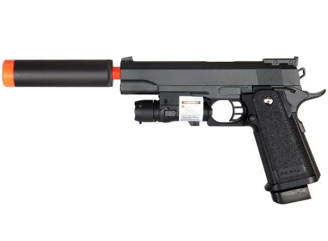 G6A M1911 1911 A1 Metal Airsoft Spring Pistol with Silencer & Laser - TOPHATTER'S ARMORY DEALS