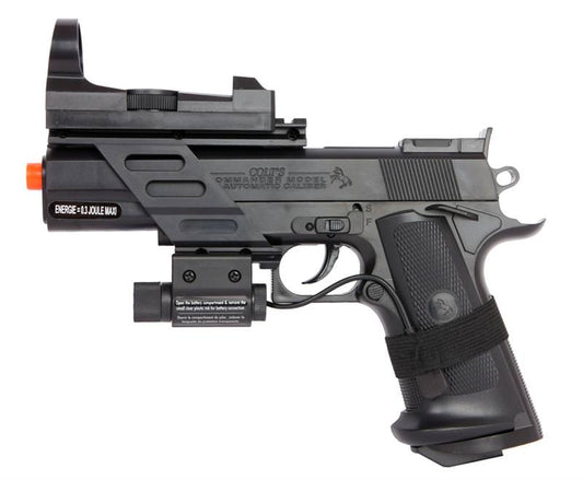 Airsoft Colt Combat Commander 1911 Spring Pistol with Red Dot Laser & Sight