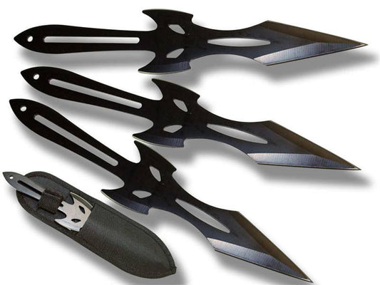 3 Pcs 8 Inch Overall DEVIL Throwing Knife Set Black With Sheath
