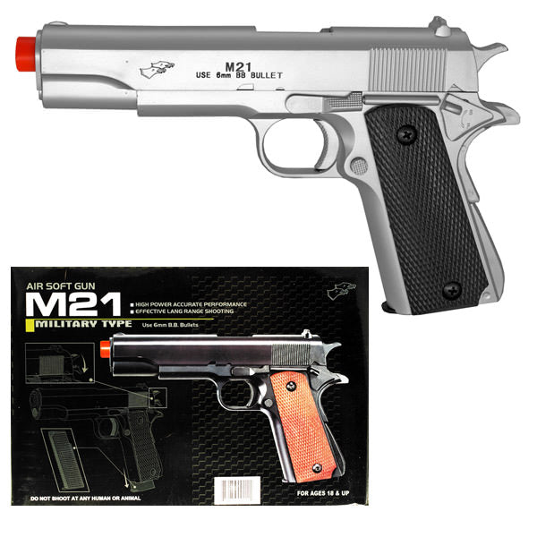 M1911 Airsoft Spring Pistol M21 Military Style Gun 1911 Replica Silver - TOPHATTER'S ARMORY DEALS