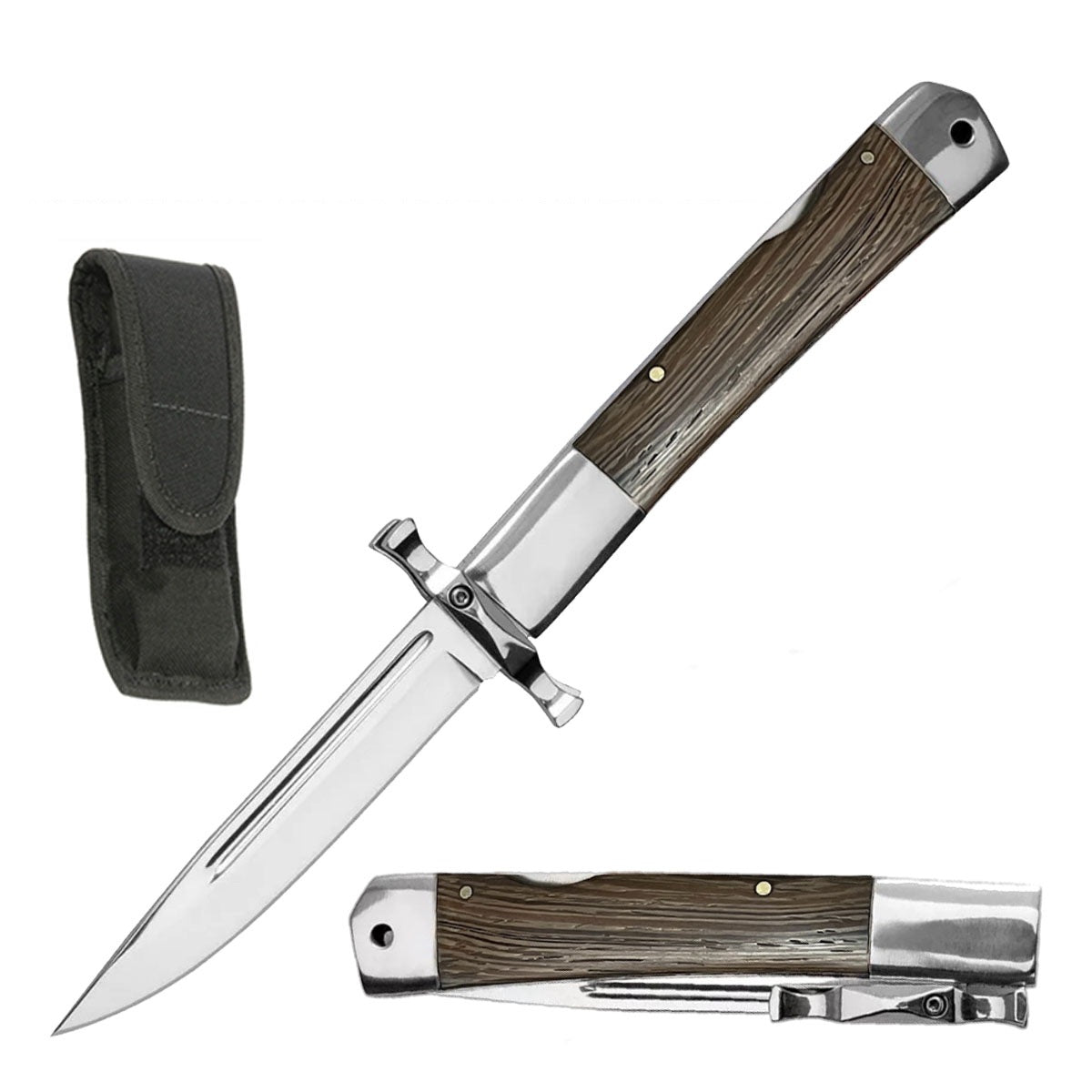 Lock Back Folding Pocket Knife with Hand Guard Brown Wood Handle - TOPHATTER'S ARMORY DEALS