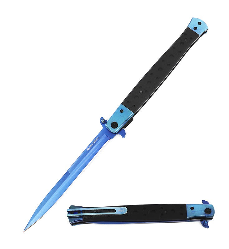 13" Classic Extra Large Blue Spring Assisted Open STILETTO Pocket Knife - TOPHATTER'S ARMORY DEALS