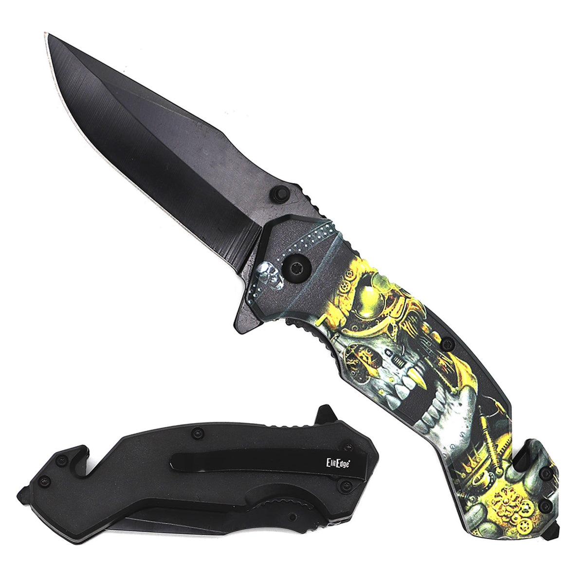 4.75" Closed Skull Design Tactical Rescue Spring Assist Knife - TOPHATTER'S ARMORY DEALS