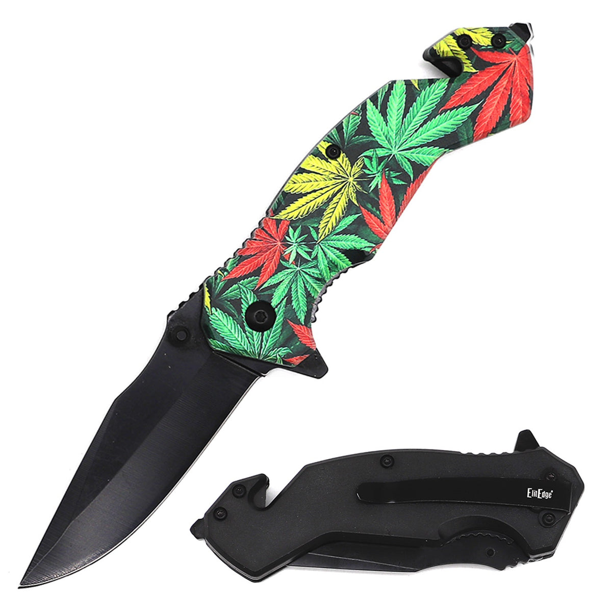 4.75" Closed Marijuana Leaf Design Tactical Rescue Spring Assist Knife - TOPHATTER'S ARMORY DEALS