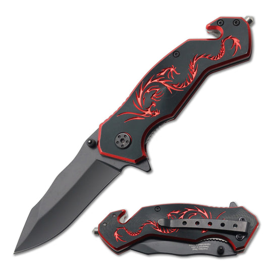 7.75" Tactical Fantasy Red Dragon Spring Assisted Open Rescue Folding Pocket Knife