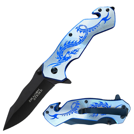 7.75" Tactical Fantasy Blue Dragon Spring Assisted Open Rescue Folding Pocket Knife