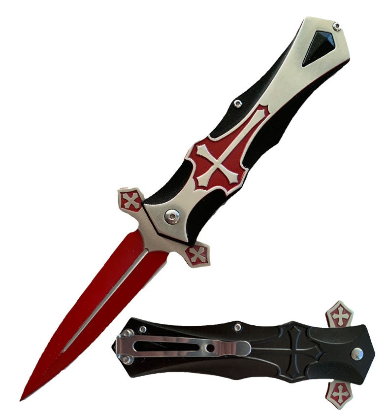 Crusader Cross Spring Assisted Pocket Knife Red - TOPHATTER'S ARMORY DEALS