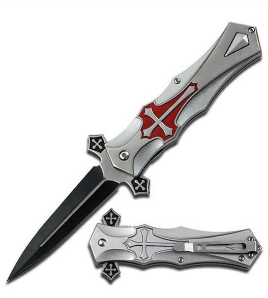 Crusader Cross Spring Assisted Pocket Knife Silver - TOPHATTER'S ARMORY DEALS