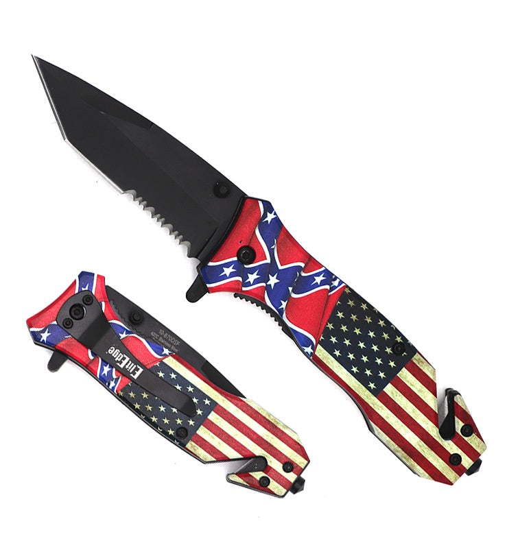 American Rebel Flag Spring Assisted Serrated Tanto Blade Folding Knife - TOPHATTER'S ARMORY DEALS
