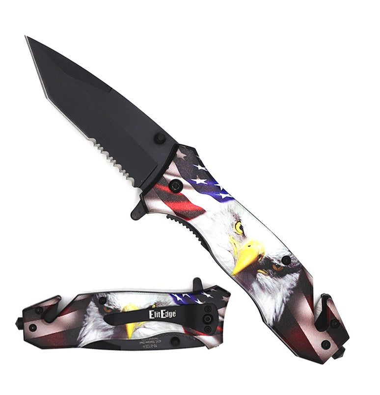 American Eagle Spring Assisted Serrated Tanto Blade Folding Knife