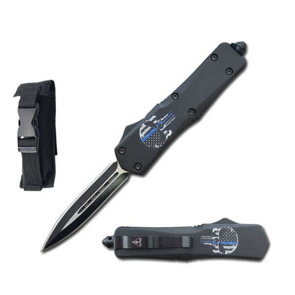 7" Blue Skull Tactical Recon OTF Combat Knife - TOPHATTER'S ARMORY DEALS
