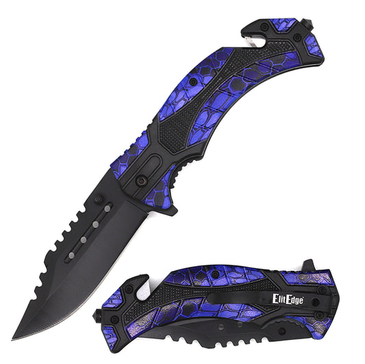 9" Blue Assisted Opening Rescue Tactical Pocket Folding Knife