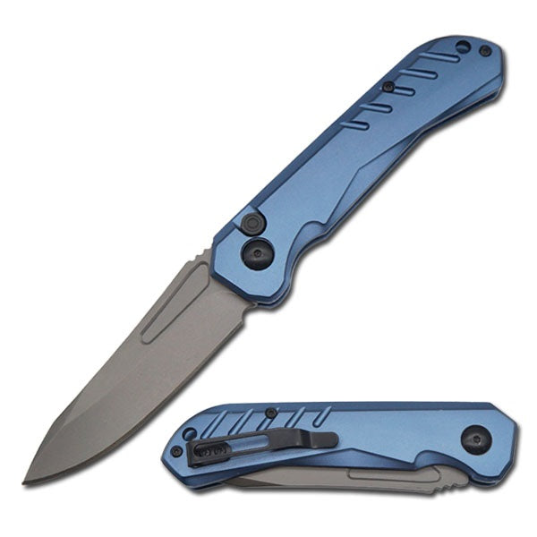 Blue Survival Military Switch Blade Pocket Knife 8 Inch Overall  - TOPHATTER'S ARMORY DEALS