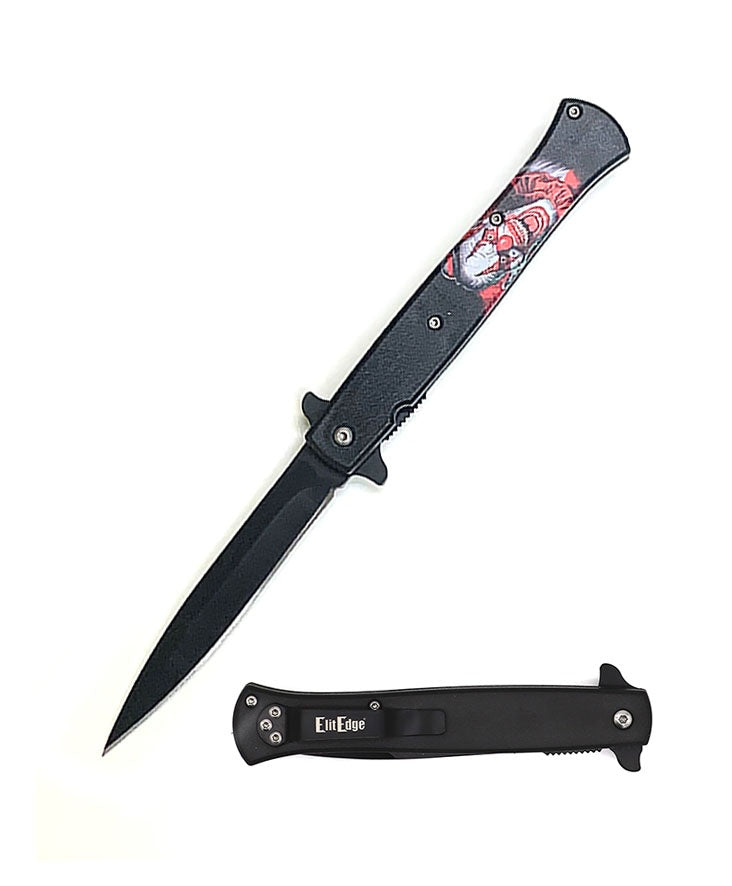 9" Joker Style Stiletto Style Spring Assist Opening Pocket Knife - TOPHATTER'S ARMORY DEALS