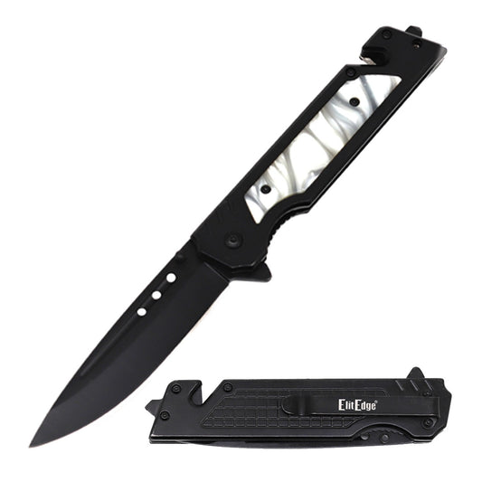 9'' Spring Assist Folding Pocket Knife - Tactical Multitool Black Pearl Handle