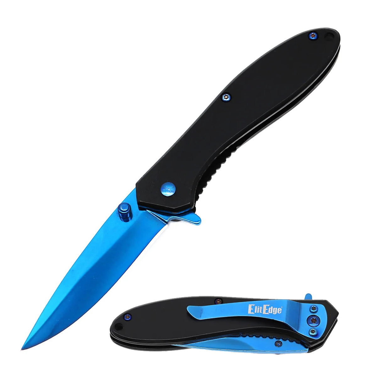 4" Closed Blue Titanium All Metal Spring Assisted Pocket Knife - TOPHATTER'S ARMORY DEALS