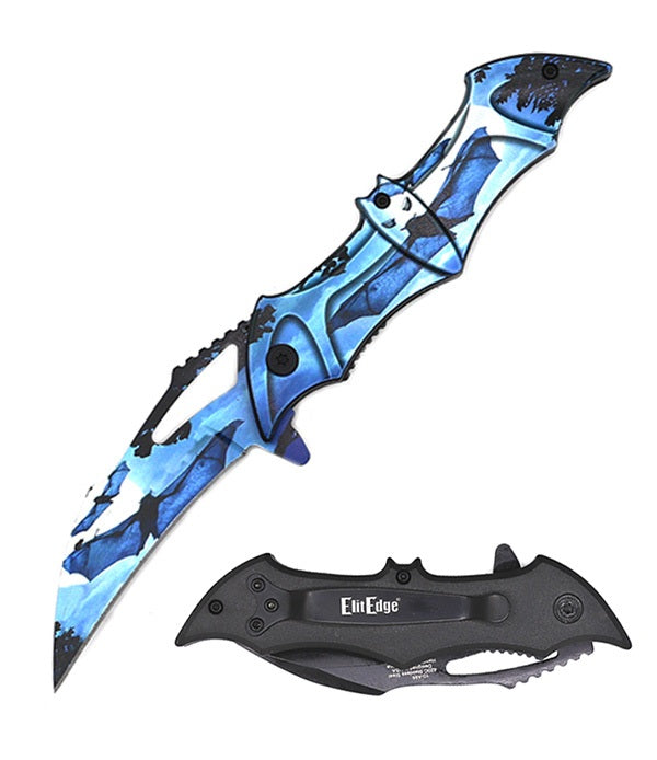 Dark Bat Blue Spring Assisted Pocket Folding Knife