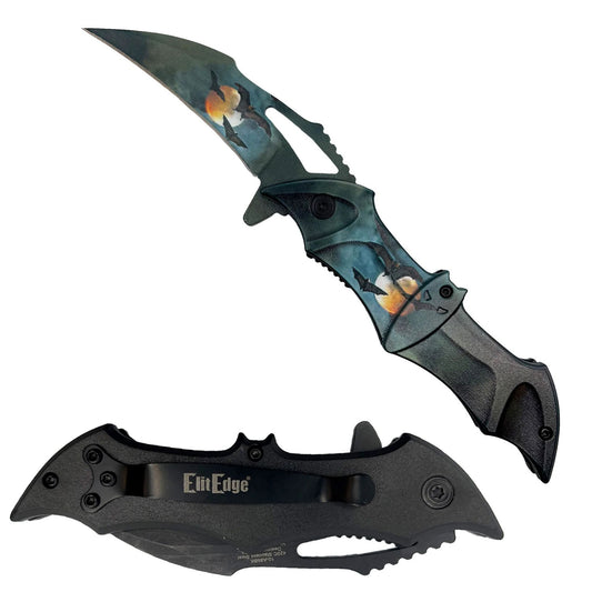 Midnight Dark Bat Spring Assisted Pocket Folding Knife
