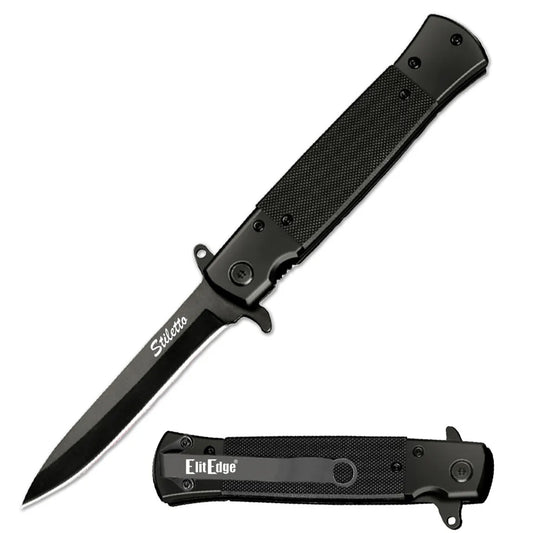 8.5" Classic Italian Style Stiletto Black Folding Spring Assisted Open Pocket Knife