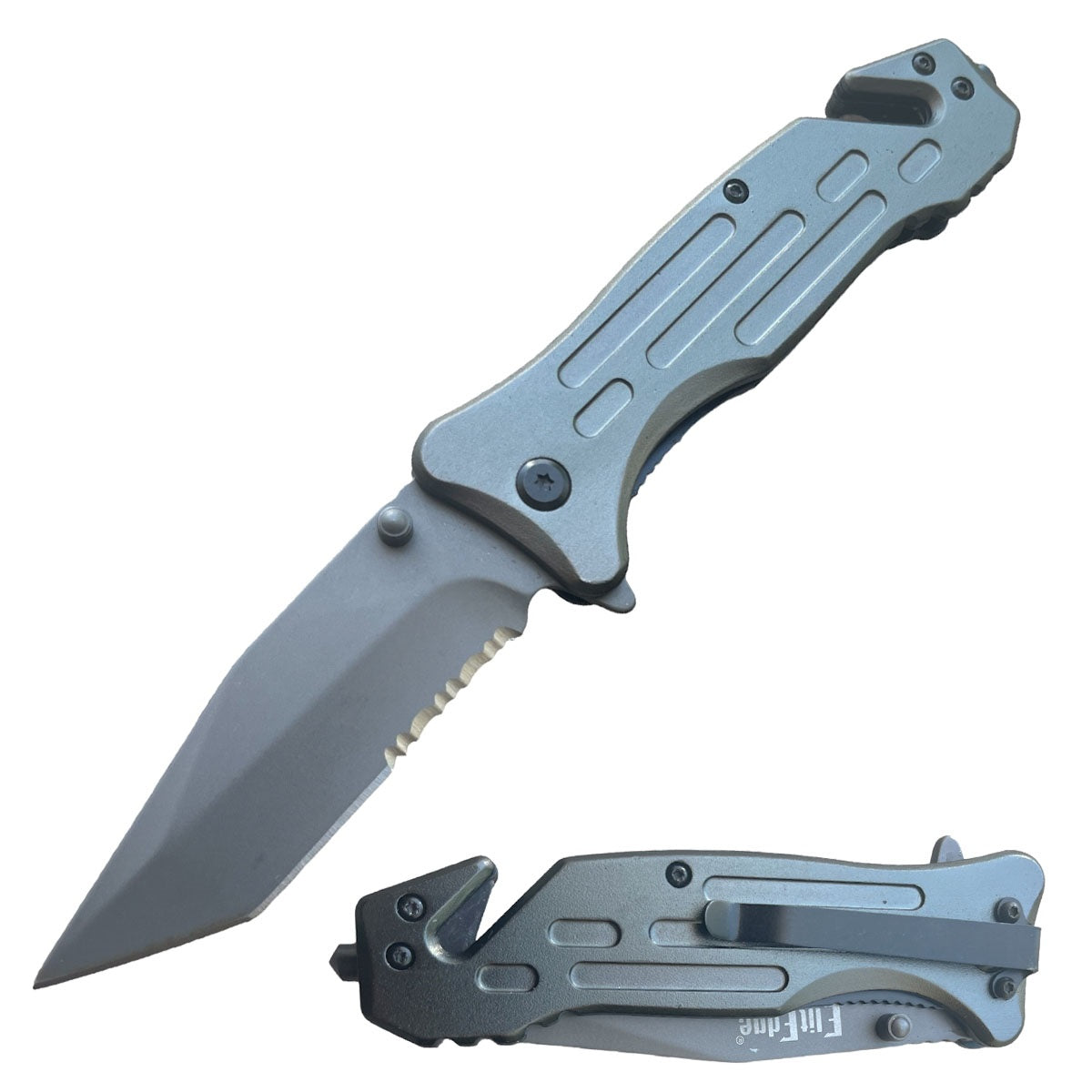 Heavy Duty Survival Grey Tanto Blade Spring Assisted Pocket Knife - TOPHATTER'S ARMORY DEALS