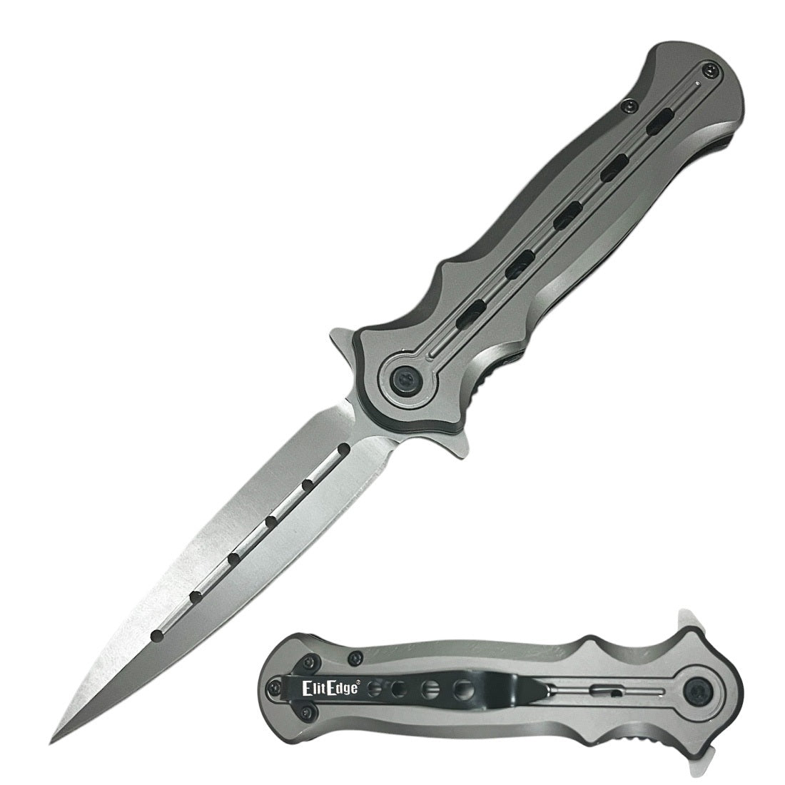 Ball Bearing Grey Titanium Coated Dagger Blade Pocket Knife