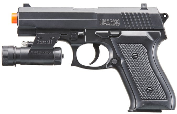 V1918A Spring Powered Airsoft Pistol with Laser & Light - TOPHATTER'S ARMORY DEALS