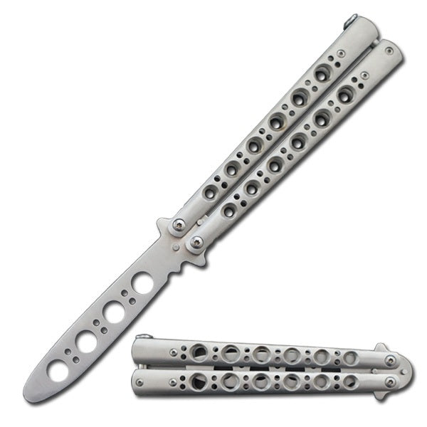 Silver Skeleton Stainless Steel Butterfly Trainer Knife - TOPHATTER'S ARMORY DEALS