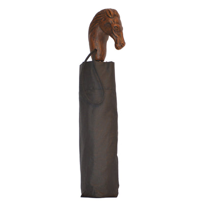 Compact Black Nylon Umbrella with Mini Horse Handle - 23 Canopy