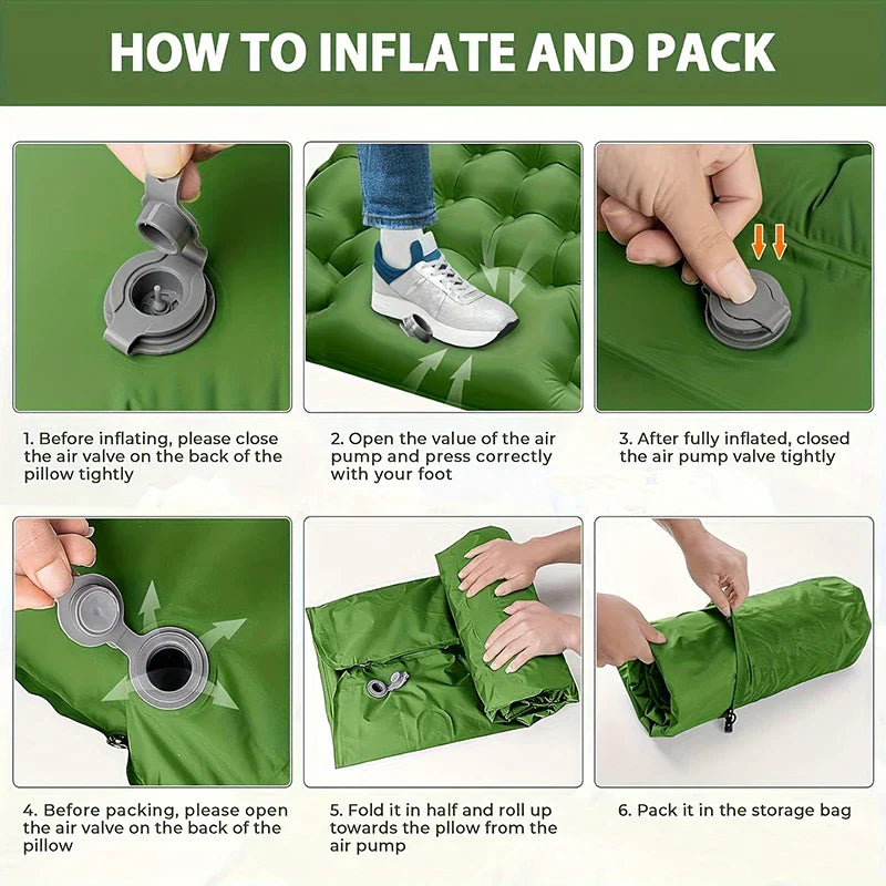 Ultra-Thick Inflatable Sleeping Pad with Headrest