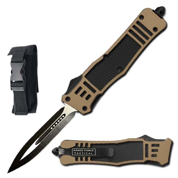 9" Tan Ghost OTF Tactical Automatic Out Of The Front Pocket Knife - TOPHATTER'S ARMORY DEALS