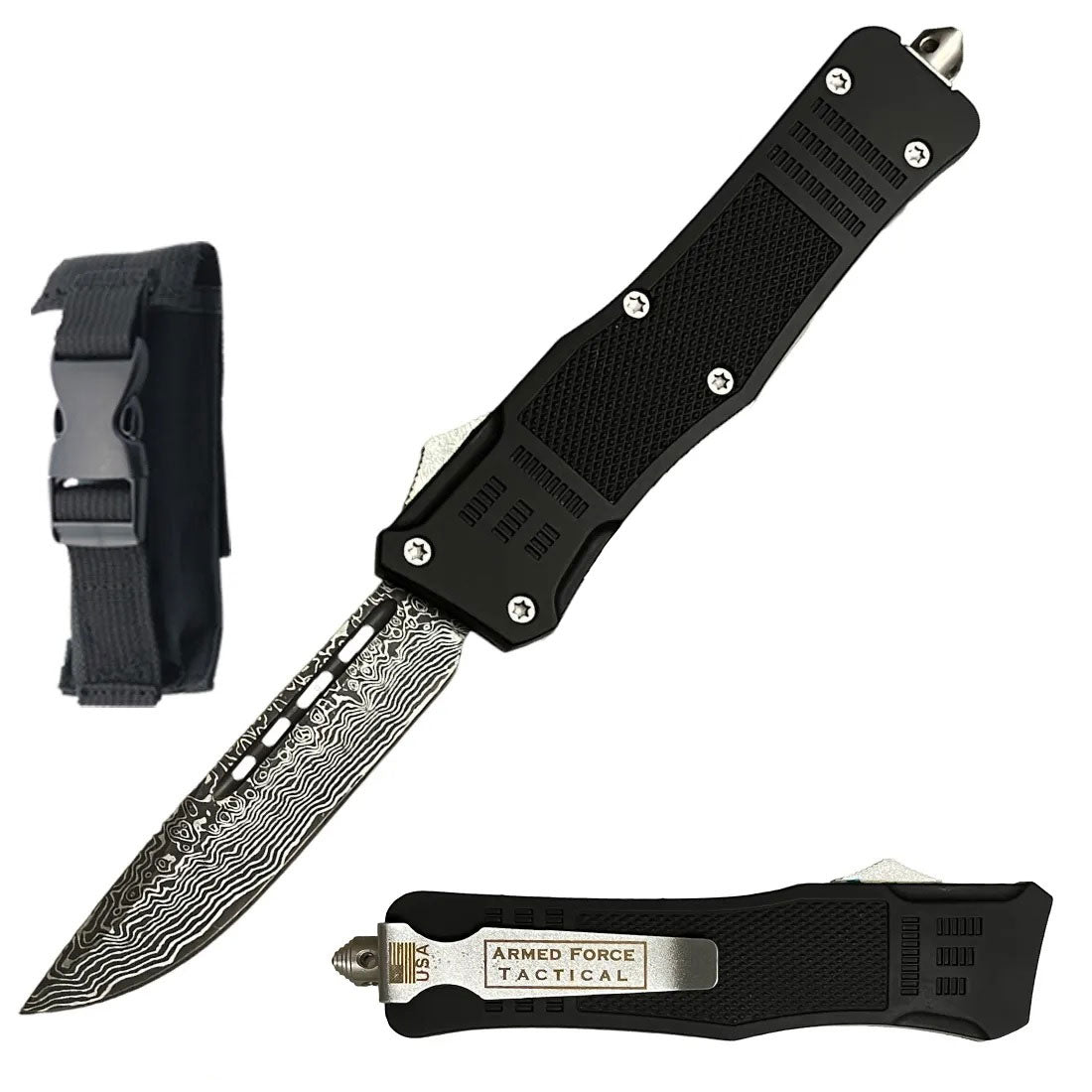 9" Damascus Ghost Out Of The Front Tactical Automatic OTF Pocket Knife - TOPHATTER'S ARMORY DEALS