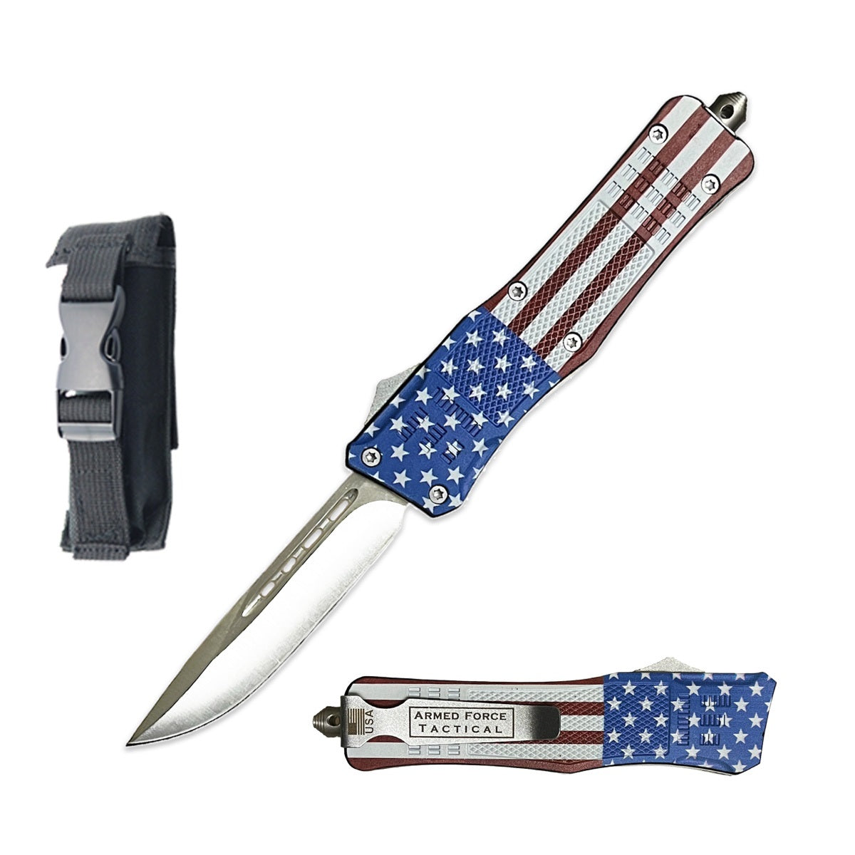 7" US Flag Drop Point Blade Street Walker OTF Knife - TOPHATTER'S ARMORY DEALS